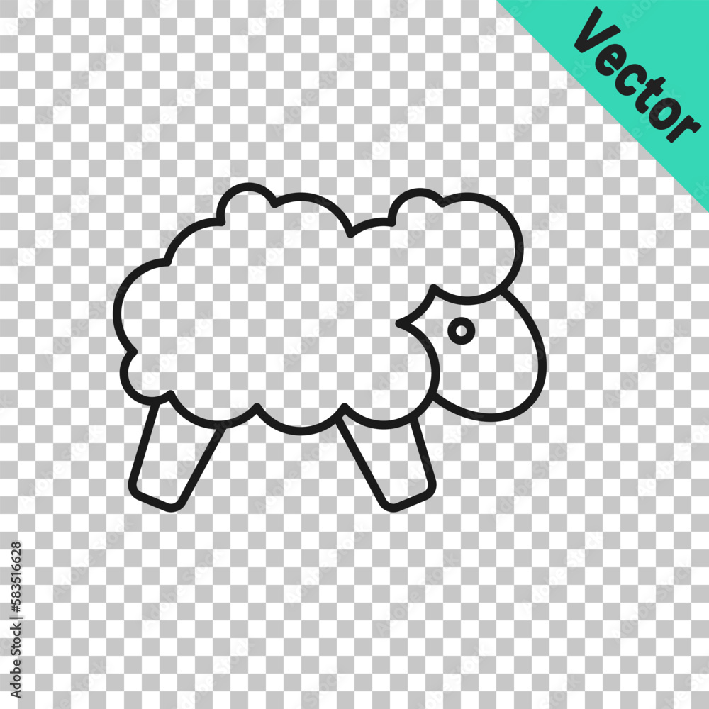 Poster black line sheep icon isolated on transparent background. counting sheep to fall asleep. vector