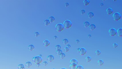 青い空に浮かぶシャボン玉の背景イラスト