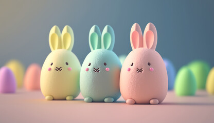 Fototapeta premium Kawaii easter bunny and easter eggs created with Generative AI