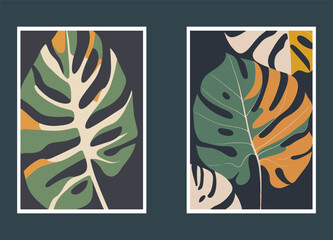 Fototapeta na wymiar Tropical leaf vector set. Monstera, palm leavesle foliage.