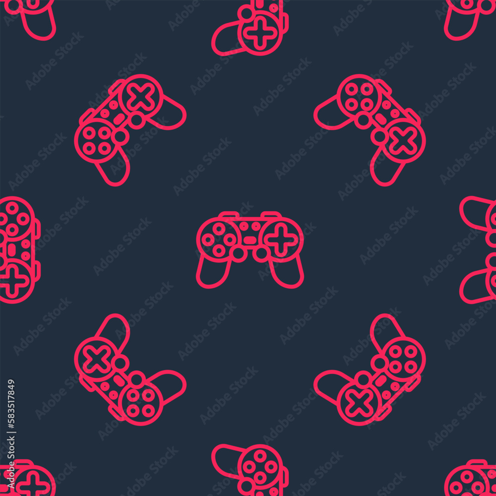 Poster red line gamepad icon isolated seamless pattern on black background. game controller. vector