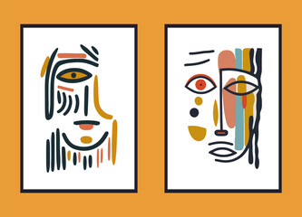 Set of contemporary art posters. native face mask abstract shapes. Vector illustration.
