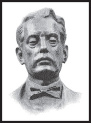 Giacomo Puccini portrait bust pen sketch illustration. Italian composer. Poster, Wall Decoration, Postcard, Social Media Banner, Brochure Cover Design Background. Vector Pattern.