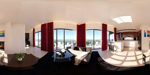 Photo of a spacious and cozy living room with abundant natural light