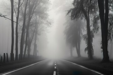 Obraz premium empty road at cloudy morning, generative ai