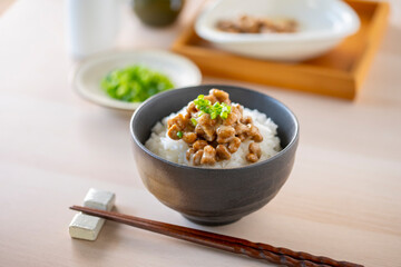 Japanese food Natto ”納豆”.
Traditional Japanese food ”Natto” image.
