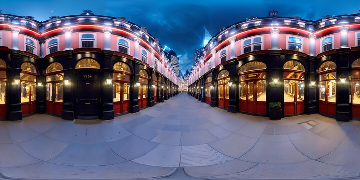 Photo Of A Vibrant City Street At Night Captured From A Unique Fish-eye Perspective