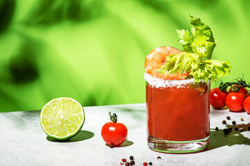 Bloody Caesar alcoholic cocktail drink, version of Bloody Mary with tomato juice, vodka, clam...
