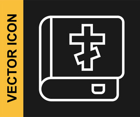 Fototapeta premium White line Holy bible book icon isolated on black background. Vector