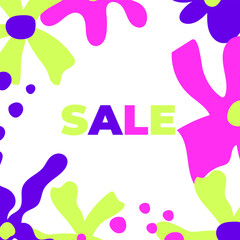Summer Sale banner with abstract tropical leaves and minimal flowers. Design templates for sale, advertising, promo events. Minimalist and modern style