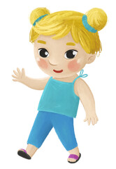 cartoon child kid boy taking off or putting on summer spring clothes by him self childhood illustration for kids