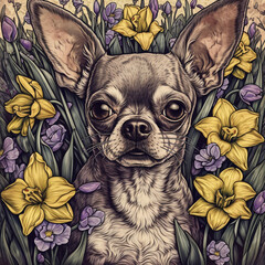 chihuahua puppy with flowers
