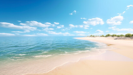 Fototapeta premium Beautiful Blue Beach with sky and pristine water (Illustration by AI)
