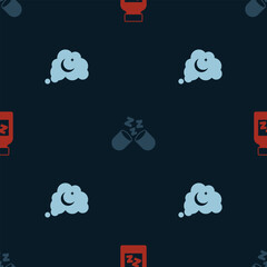 Set Sleeping pill, and Dreams on seamless pattern. Vector