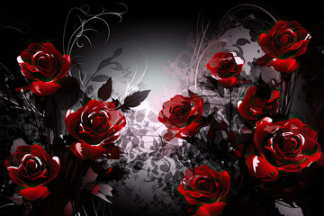 background red and black roses. Generative AI image.