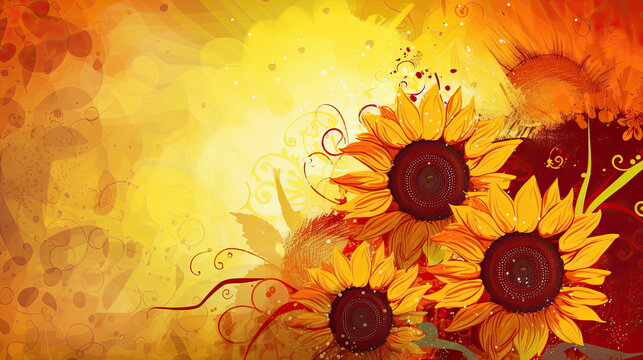 background with sunflowers. Generative AI image.