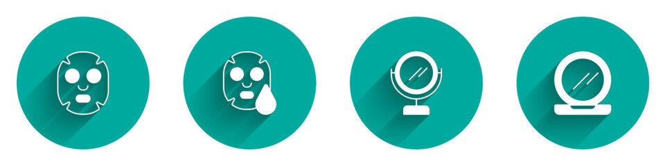 Set Facial cosmetic mask, Round makeup mirror and Makeup powder with icon with long shadow. Vector