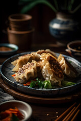 Japanese dumplings Gyoza with chicken and vegetables. (ai generative)