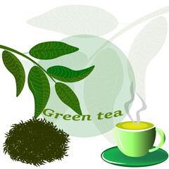  Green tea is poured into a green cup on a green saucer. 