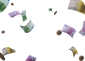 Banknotes falling down on free PNG background