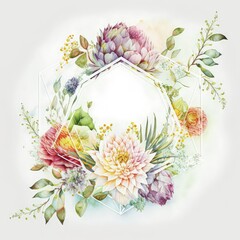 colorful botanicals flower frame background for wedding generative ai