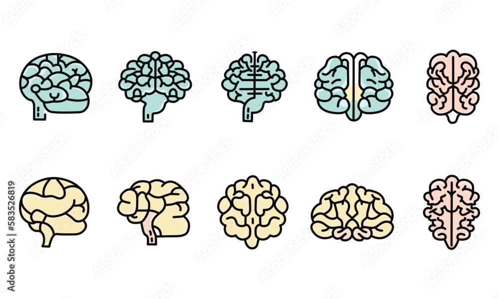 Poster different view of colorful brains element set.