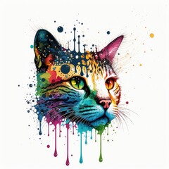isolated cat face background with colorful droplet design generative ai