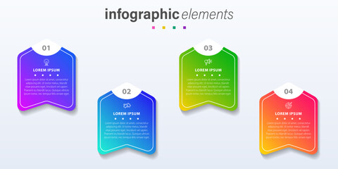 Modern infographic template with 4 steps. Business unique creative shape template with options for brochure, diagram, workflow, timeline, web design, presentation. Infographic design. Vector EPS 10.
