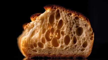 Bread silice cut isolated on black. Generative AI