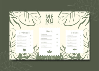 Green Minimalist Tropical Restaurant Menu Template Design