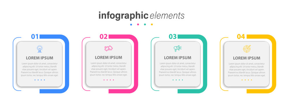 Creative concept for infographic with 4 steps. Four colorful graphic elements. Timeline design for brochure, presentation. Infographic design layout, Concept of business model with 4 successive steps.