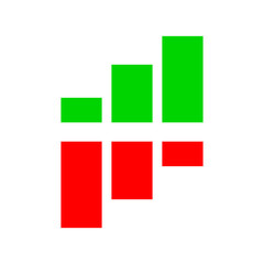 Green arrow graph growing uptrend and red graph downward trend financial business statistics flat vector icon design.