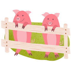 Pig farming. Cute livestock, farm animal drawing element isolated on white. Watercolor piggy funny illustration in childish style. Farm aesthetic concept, print, card, poster, wall art for kids.