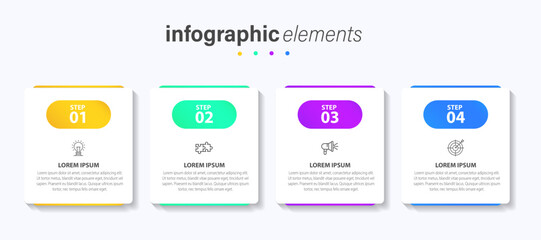 Creative concept for infographic with 4 steps. Four colorful graphic elements. Timeline design for brochure, presentation. Infographic design layout, Concept of business model with 4 successive steps.