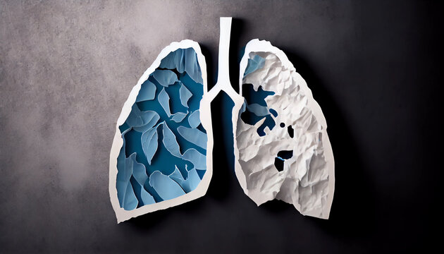 Human lung shaped shredded paper pieces. Concept of pulmonary disease, lung cancer, health or problems
