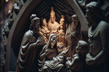 Fototapeta na wymiar Religious tableau depicting birth of Jesus at Sagrada Familia. Generative AI