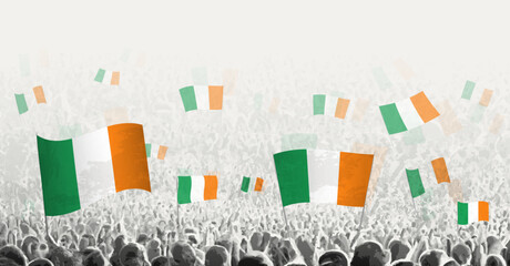 Abstract crowd with flag of Ireland. Peoples protest, revolution, strike and demonstration with flag of Ireland.