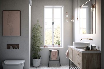 Fototapeta na wymiar Modern Industrial style bathroom. Generative AI