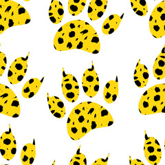 Cartoon Style Cheetah Paw Prints Seamless Vector Pattern