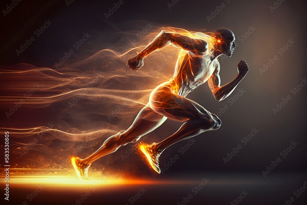 Poster a fast running runner leaves behind a speed light. generative ai