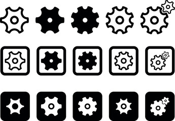 Gear. The settings icon. Simple black illustration with a transparent background.