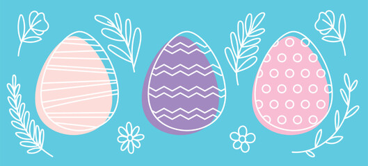 Easter Eggs with decorative elements. Set of vector illustrations in doodle style