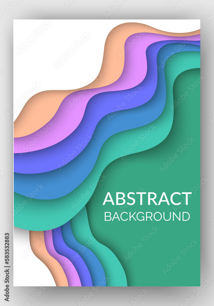 Aufkleber abstract background with color waves, paper art illustration with liquid figures. dynamic color shap