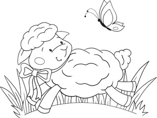 sheep with butterfly illustration