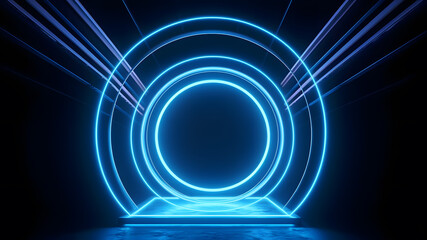 Round neon blue portal. Generative AI
