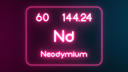 Modern periodic table Neodymium element neon text Illustration