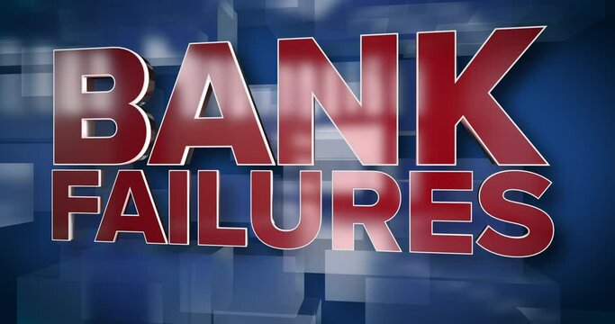 A red and blue dynamic 3D BANK FAILURE background title page animation.  	