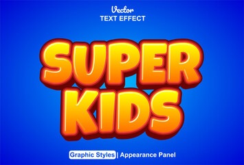 super kids text effect with orange and blue color graphic style editable.