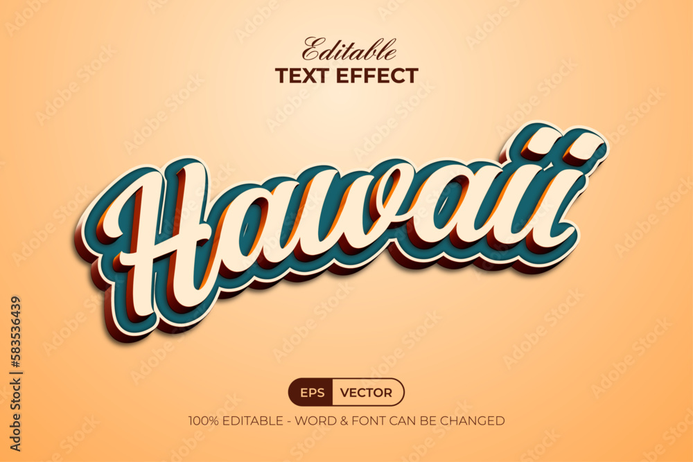 Fototapete hawaii text effect 3d style. editable text effect.