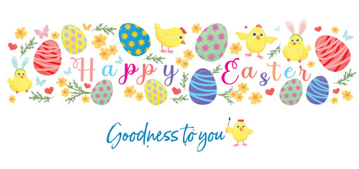 Ornamental plant eggs chickens composition Happy Easter Goodness to you